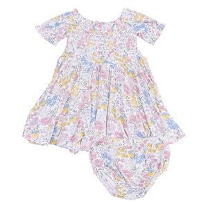 Angel Dear Baby Girl Smock Puff Sleeve Dress with Bloomer Viola Floral 6-12M NWT